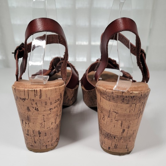 Maurices Brooklyn Brown Cork Wedge Heels Sandals Braided Faux Leather 10 M Shoes - Picture 9 of 14